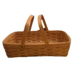Longaberger (1990) Large Rectangular Gathering Basket With Handles, Picnic, Gift